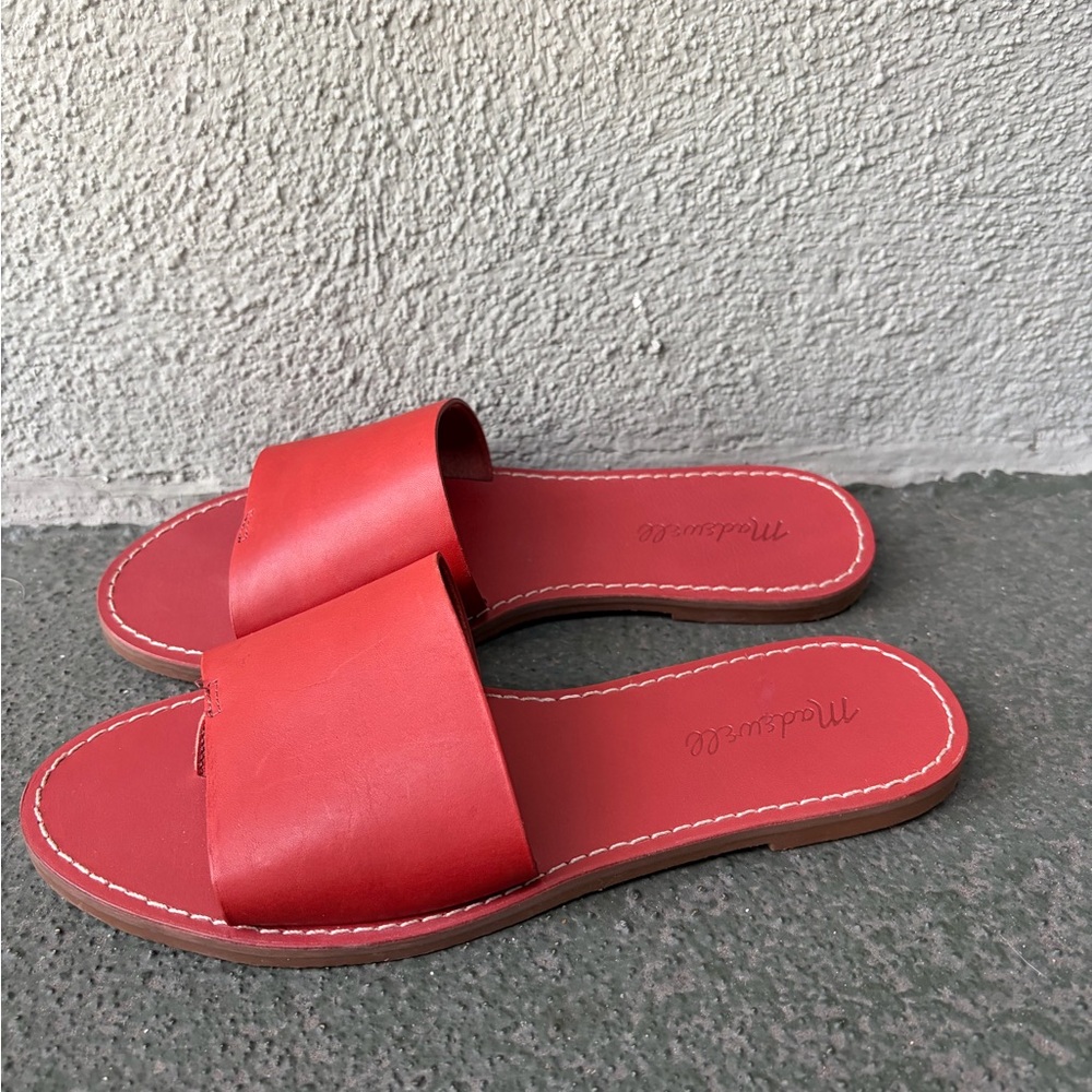 NWOB Madewell The Boardwalk Post Slide Sandal Red Size 7.5 Vacation Resortwear - Picture 3 of 8